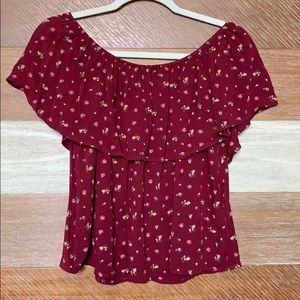 Deep red Holister over the shoulder floral blouse